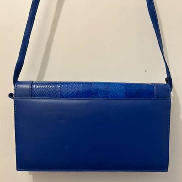 Vintage 1980s Blue Snakeskin and Leather Shoulder Bag - Picture 2 of 5